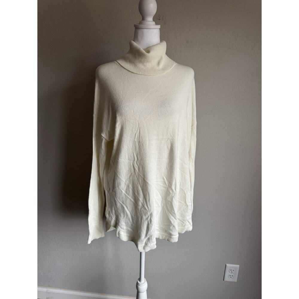 Chelsea28 Cream Pima Cotton Cashmere Lightweight Turtleneck Sweater Womens M